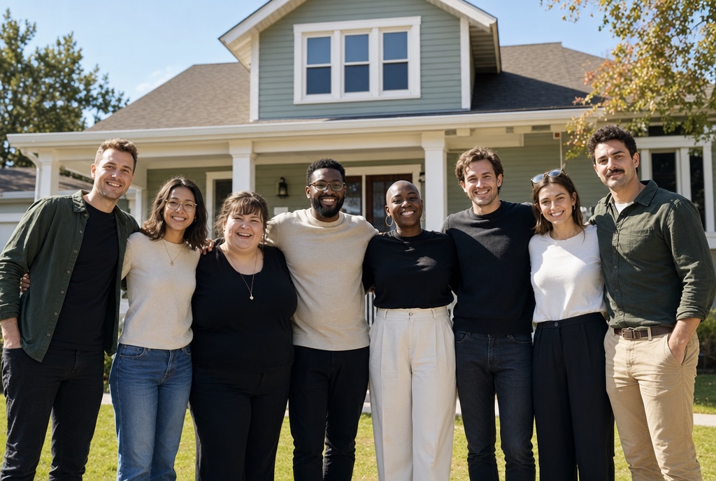 The Garrison Revenue team outside a finished home
